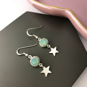 Sterling Silver Opal Crystal Star Earrings