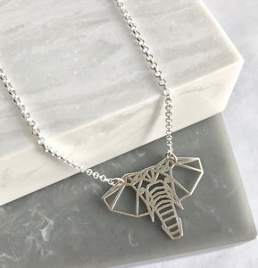 SALE!! Sterling Silver Geometric Elephant Necklace