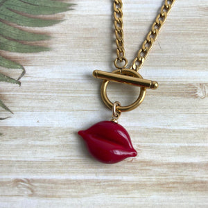 Red Lips Gold Necklace