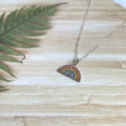 Sterling Silver Sparkly Rainbow Necklace