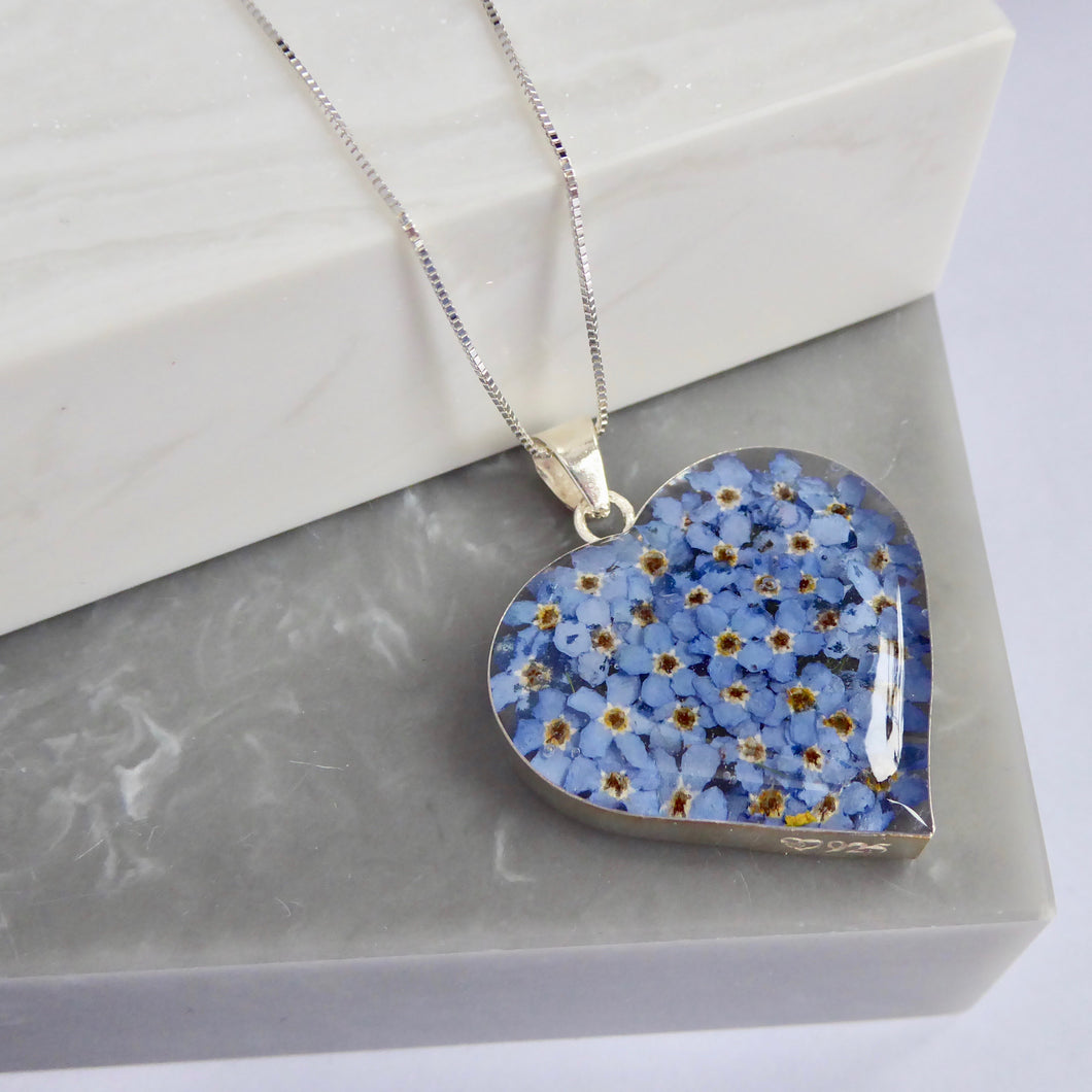 SALE!! Sterling Silver Forget Me Not Heart Necklace