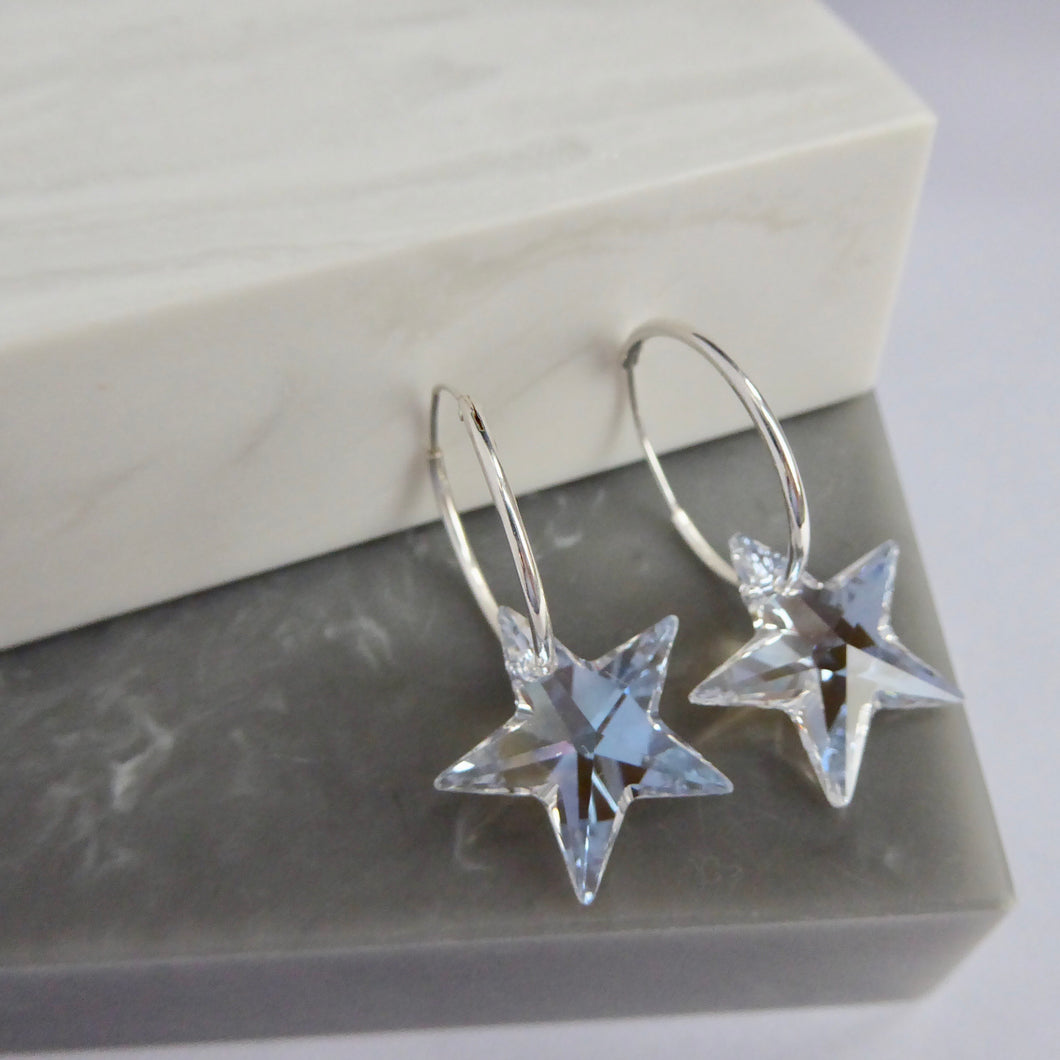 Sterling Silver Hoops And Crystal Stars