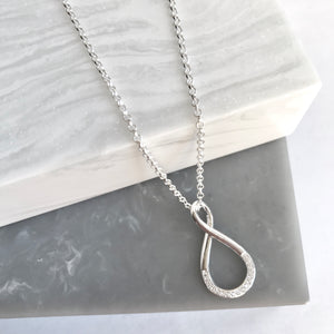 Sterling Silver Large Sparkly Infinity Necklace