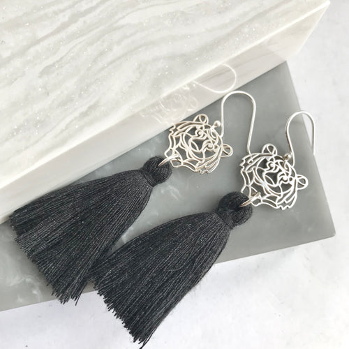 SALE!! Sterling Silver Tiger Tassel Earrings