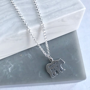 Sterling Silver Mama Bear Shaped Pendant Necklace