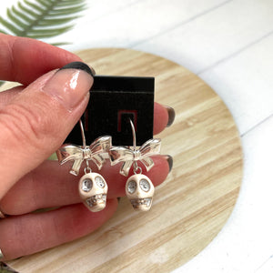 Sterling Silver Bow & Skull Earrings
