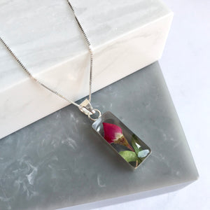 SALE!! Sterling Silver Mini Rose Rectangle Necklace