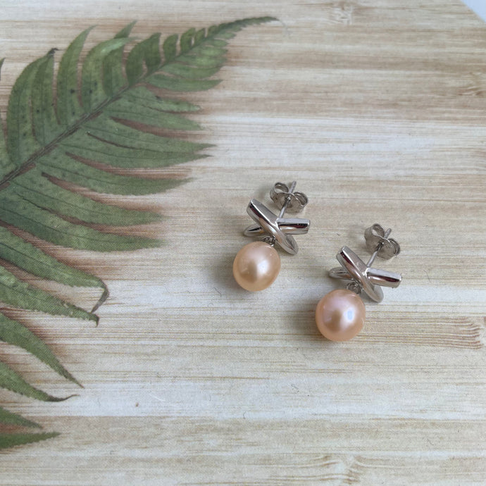 Sterling Silver Cross Pearl Drop Earrings