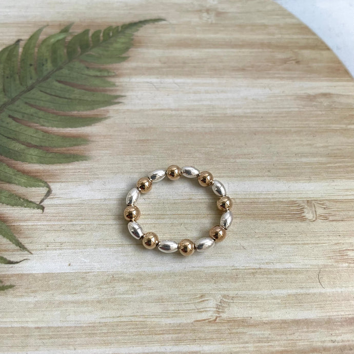 Sterling Silver & Gold Filled Stretchy Bead Ring