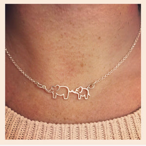 Sterling Silver Follow My Leader Two Elephant Necklace