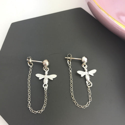 Sterling Silver Bee Chain Earrings