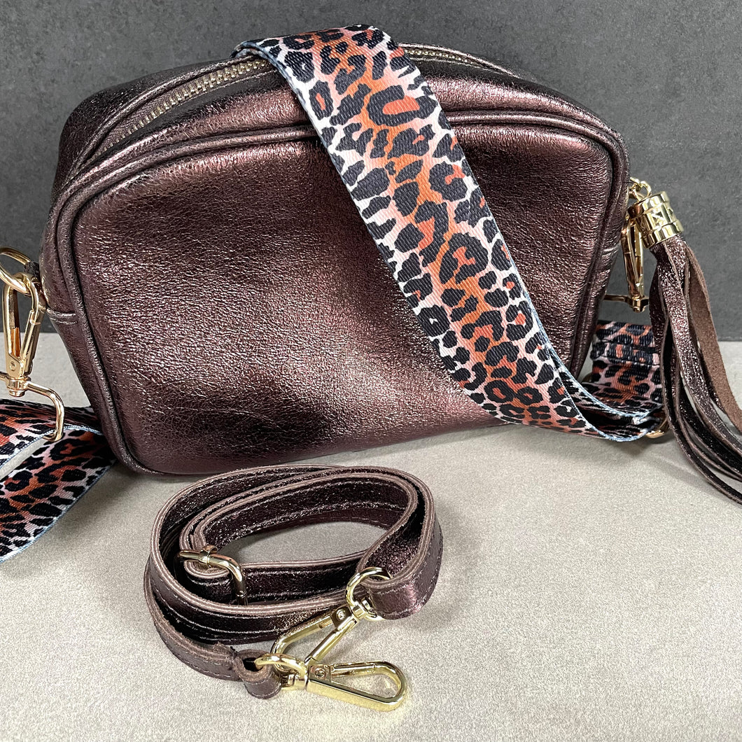 SALE!! Soft Bronze Leather Handbag & Animal Patterned Strap