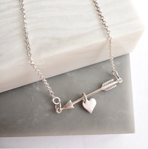 Sterling Silver Arrow & Heart Necklace