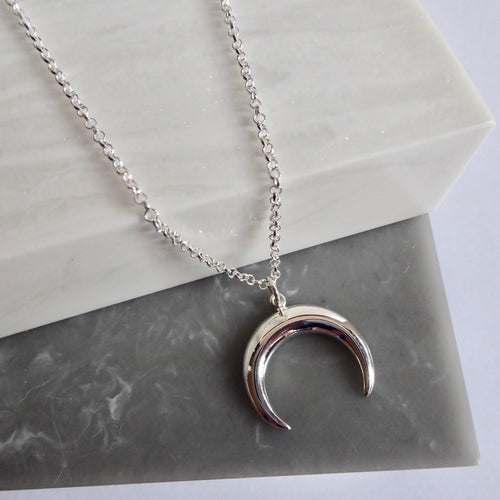 Sterling Silver Crescent Horn Necklace