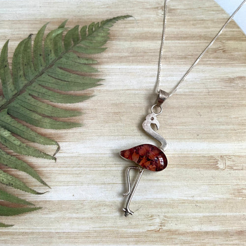 SALE!! Sterling Silver Real Heather Flower Flamingo Necklace