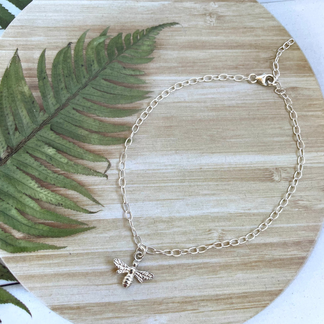 Sterling Silver Bee Charm Anklet