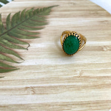 Gold Plated Adjustable Green Stone Ring
