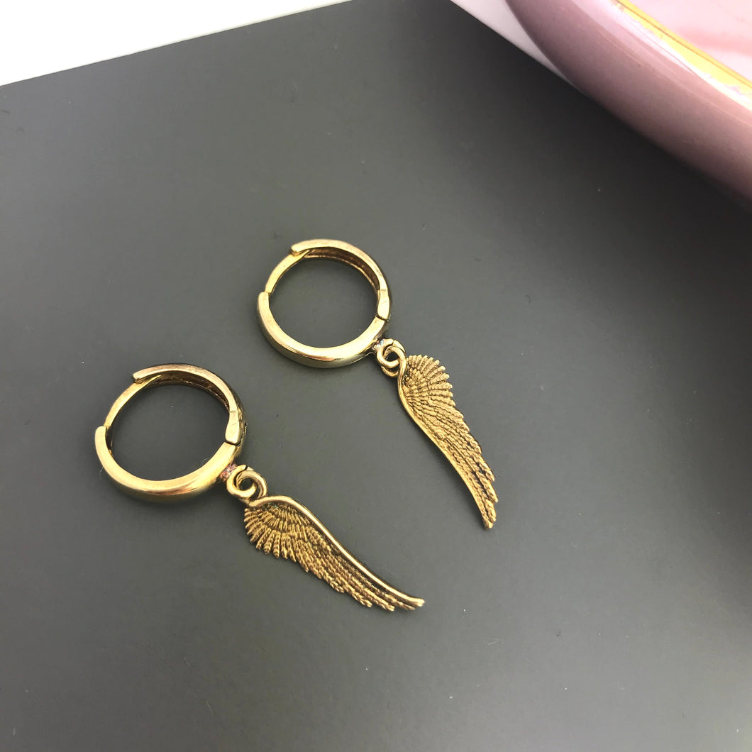 Gold plated Angel Wing Hug Hoop Earrings