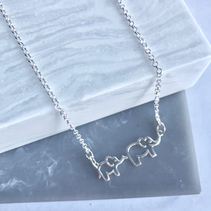 Sterling Silver Follow My Leader Two Elephant Necklace