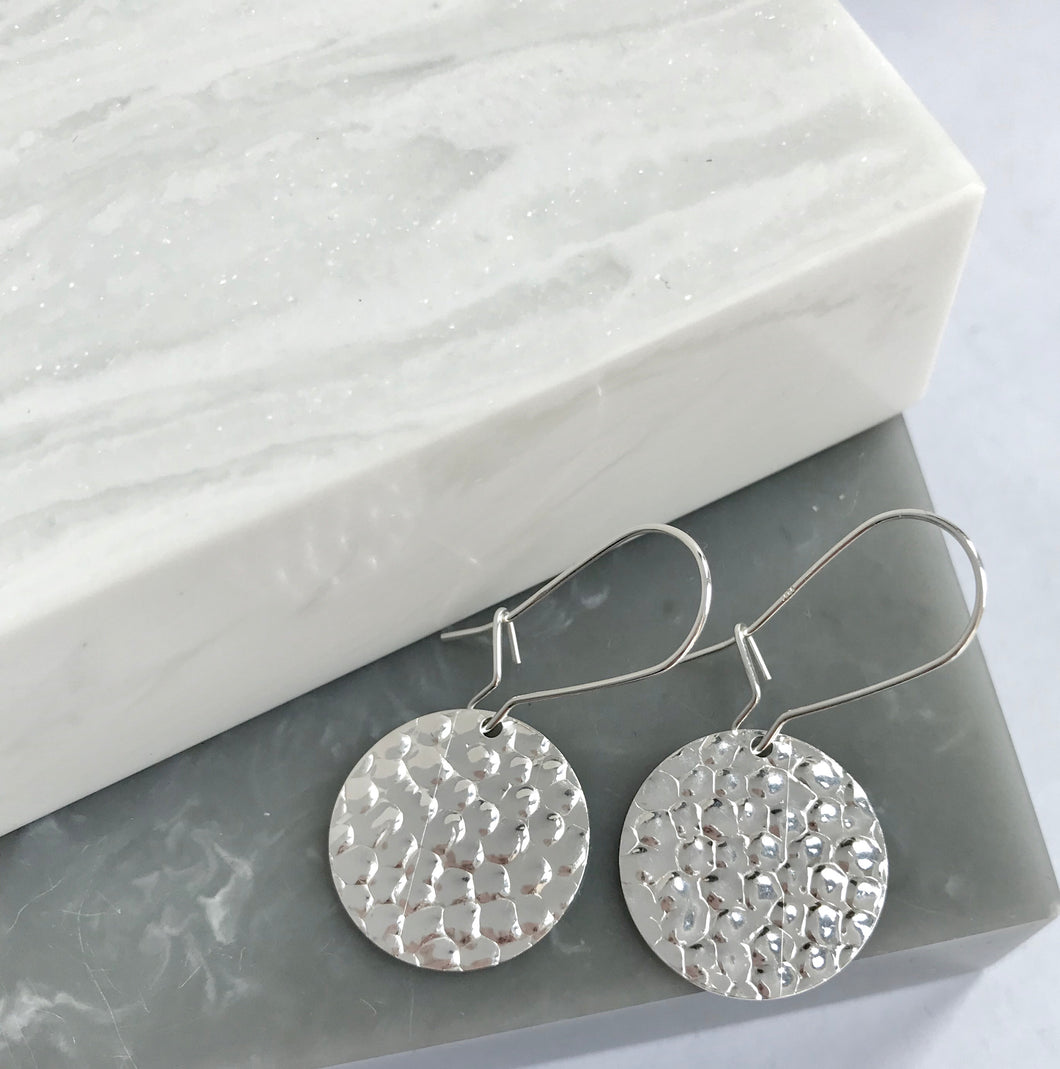 SALE!! Sterling Silver Large Hammered Disc Earrings