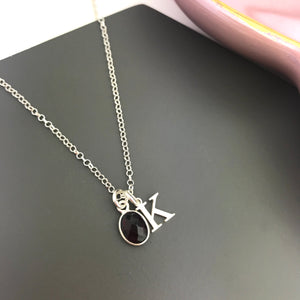 Sterling Silver Initial & Gemstone Necklace