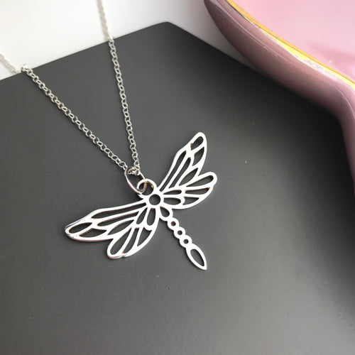 Sterling silver giant dragonfly necklace