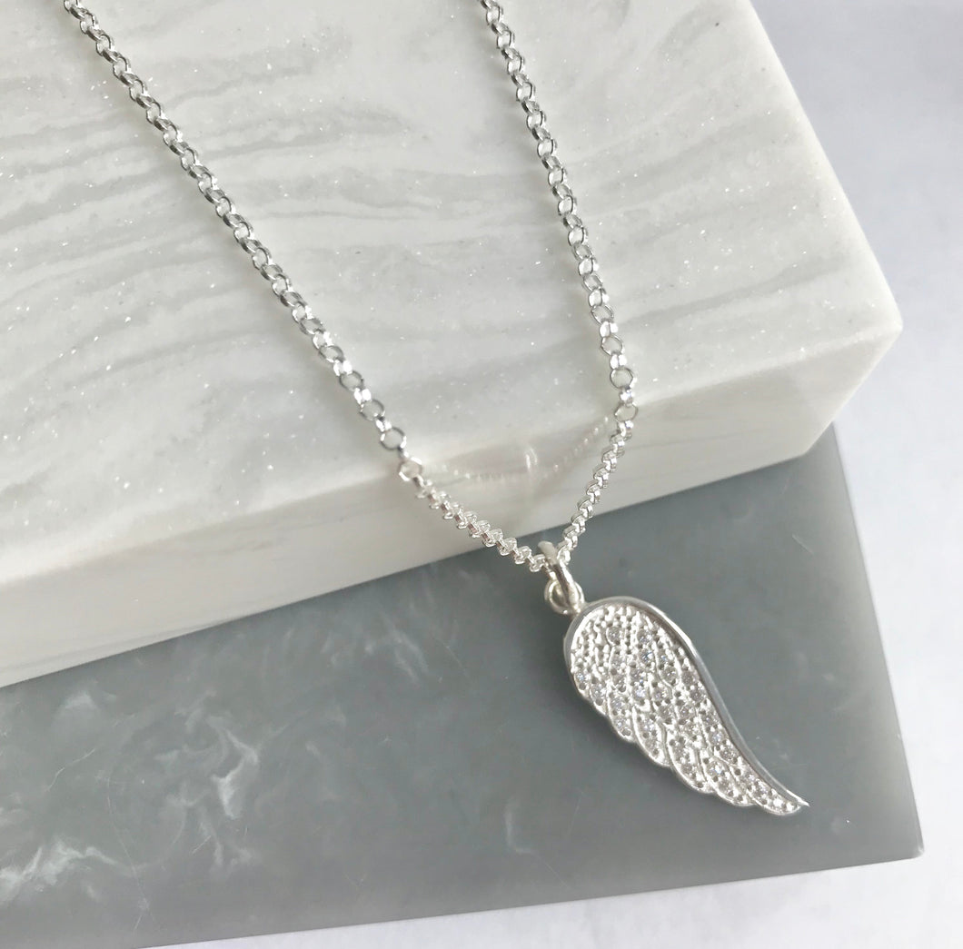 Sterling Silver Sparkly Angel Wing Necklace