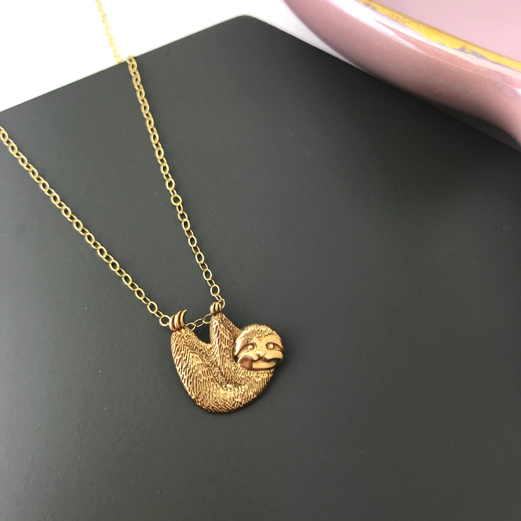 Gold filled and bronze sloth necklace