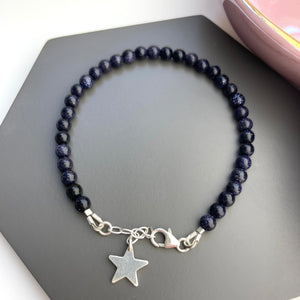 Sterling Silver & Blue Goldstone Bead Star Bracelet