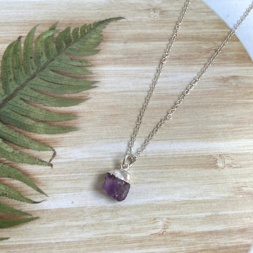 Sterling Silver Amethyst Raw Crystal Necklace