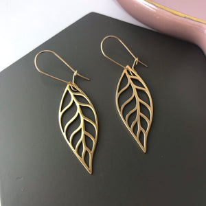 Bronze leaf charm earrings with gold filled ear wires