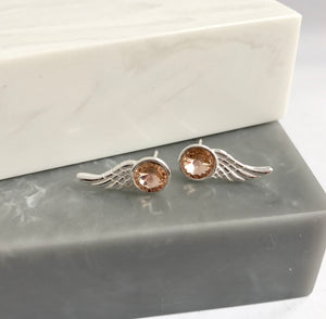 Sterling silver wing stud earrings with crystal detail