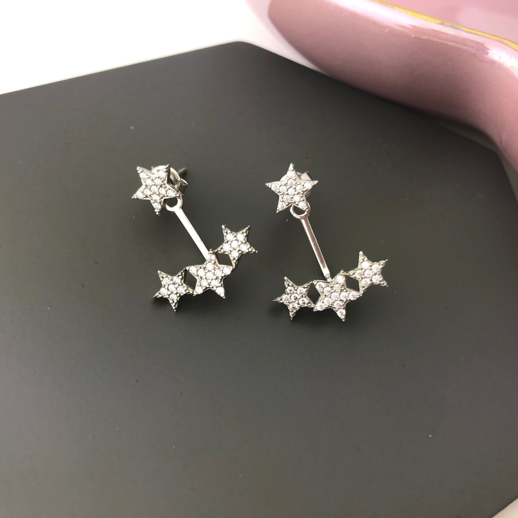 stetling silver sparkly star ear jackets earrings