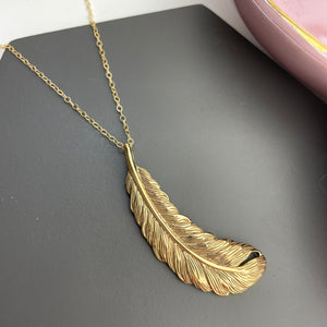 SAMPLE!! Bronze Large Feather Pendant Necklace
