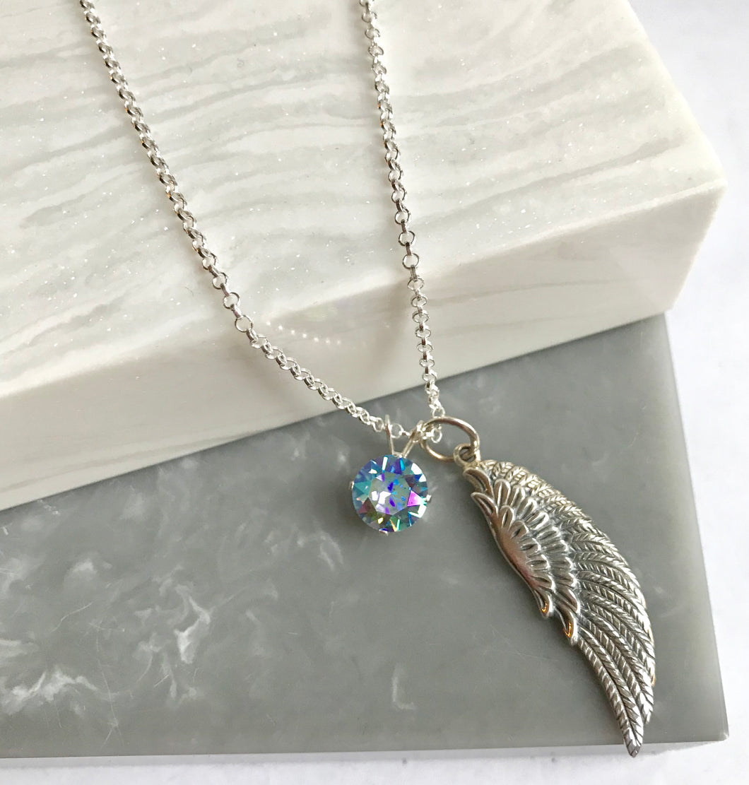 Sterling Silver Angel Wing With Crystal
