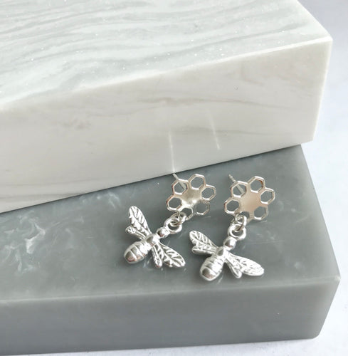 Sterling Silver Honeycomb Bee Studs
