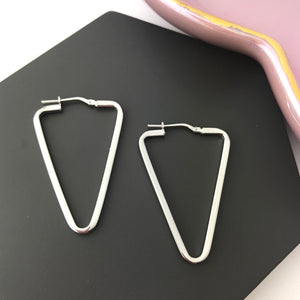 Sterling Silver Large Triangle Hoop Earrings
