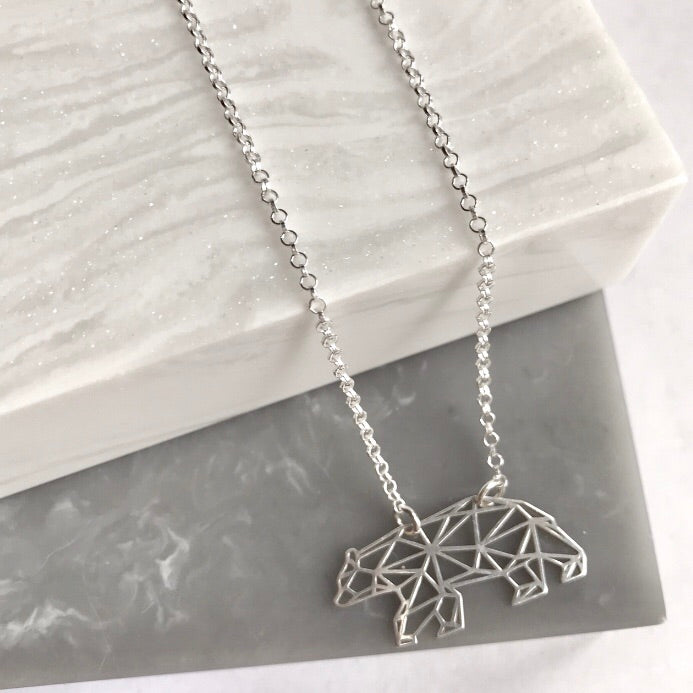SALE!! Sterling Silver Geometric Bear Necklace