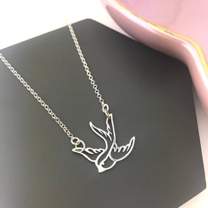 Sterling Silver Tattoo Style Bird Necklace