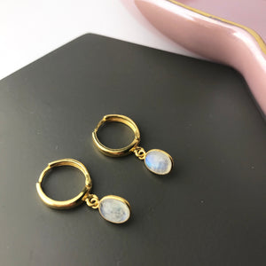 Gold Plated Moonstone Hoop Earrings