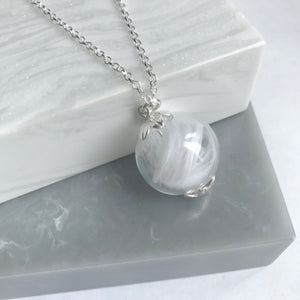 Sterling Silver Glass Orb Feather Necklace
