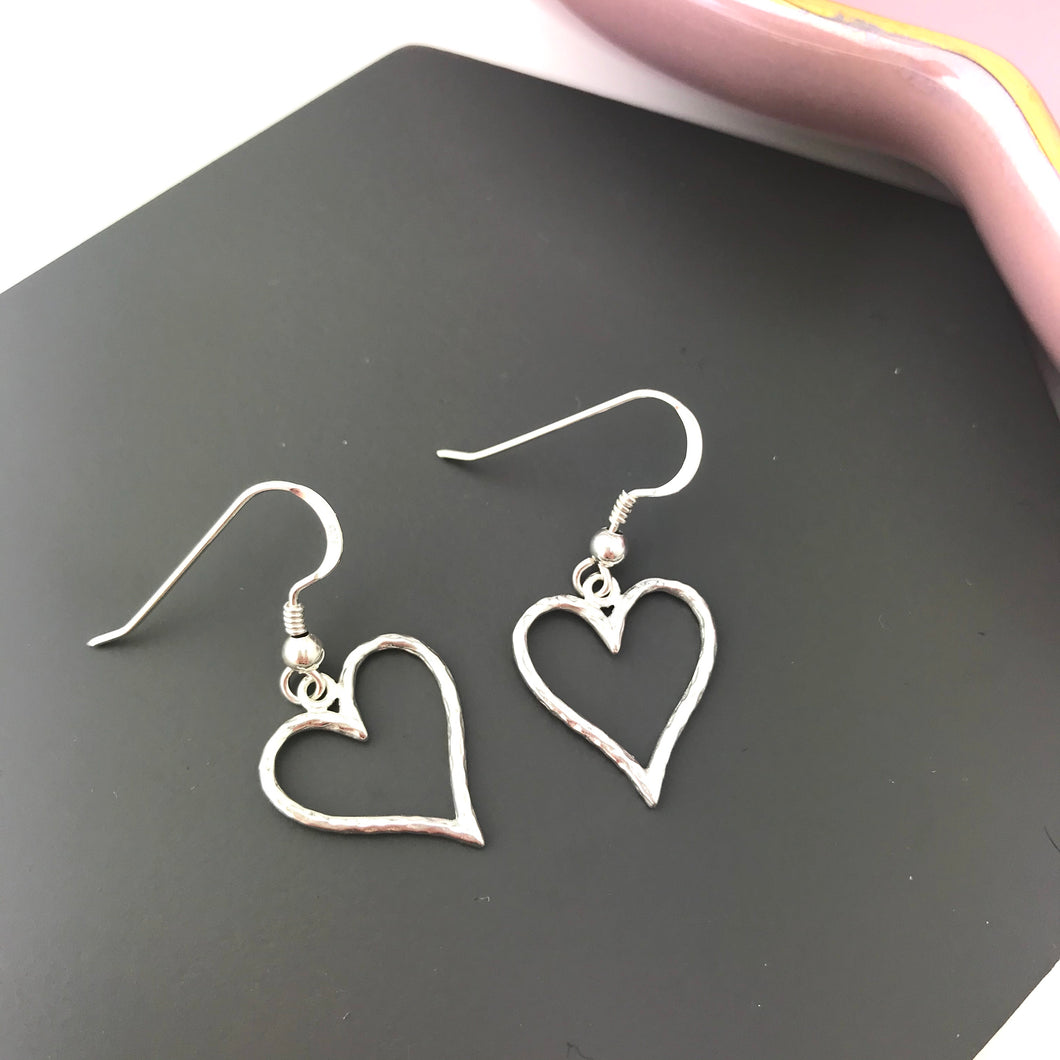 Sterling Silver Hammered Heart Shaped Earrings