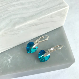 SALE!! Sterling Silver Leverback Earrings With Blue Hearts