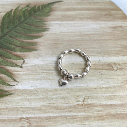 Sterling Silver Stretchy Heart Bead Ring