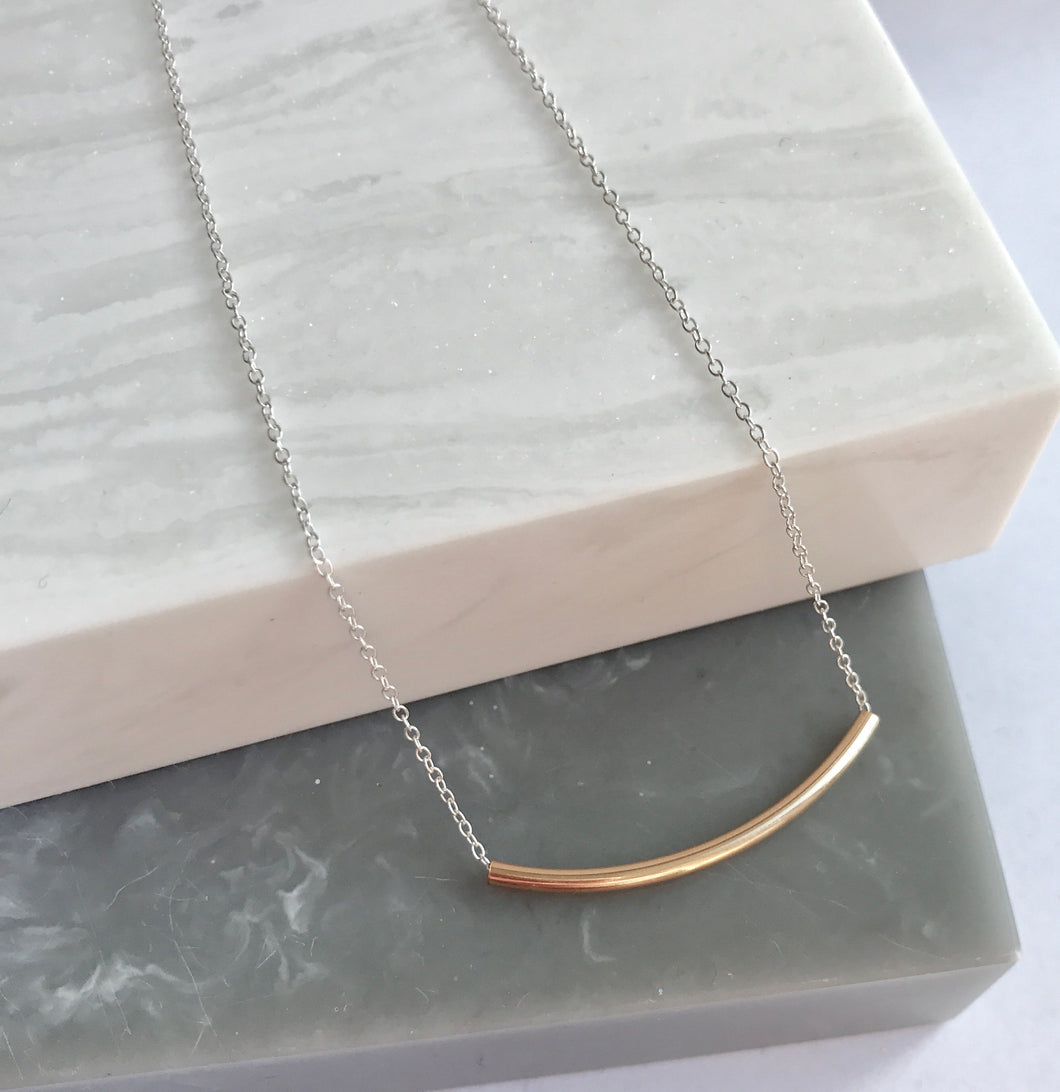 Sterling Silver And Gold Filled Tube Necklace