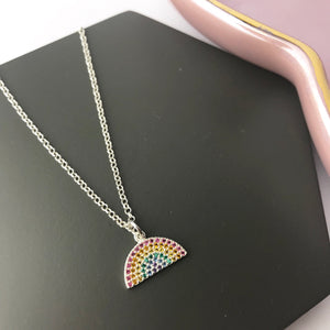 Sterling Silver Sparkly Rainbow Necklace