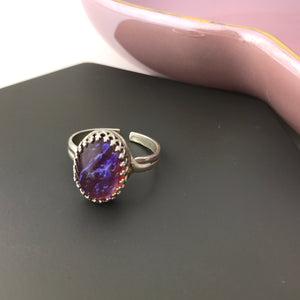 Sterling Silver Ring With Glass Opal Effect Stone