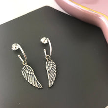 sterling silver angel wing hoop earrings