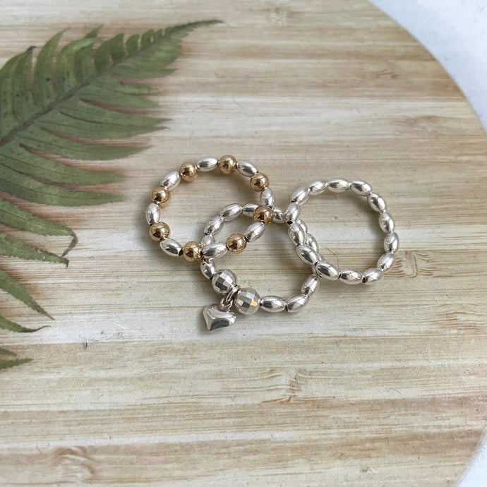 Sterling Silver Set Of 3 Stretchy Bead Rings