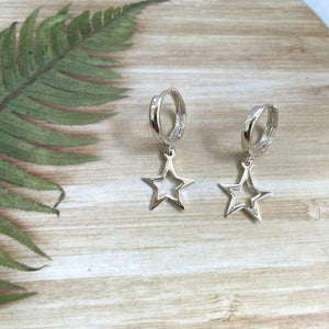 Sterling Silver Hug Hoop Star Earrings